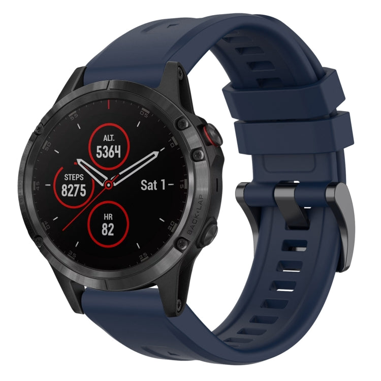For Garmin Fenix 5 / Fenix 5 Plus Solid Color Black Buckle Silicone Quick Release Watch Band(Dark Blue) - Watch Bands by buy2fix | Online Shopping UK | buy2fix
