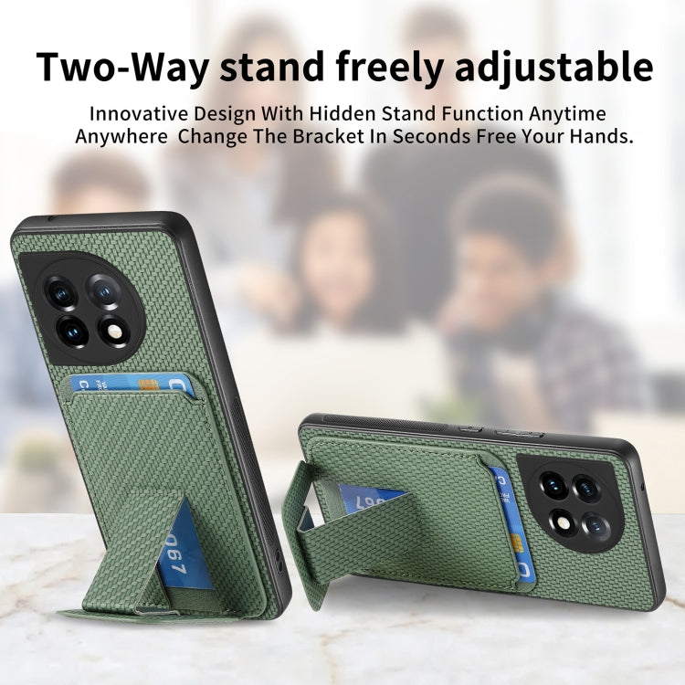 For OnePlus 11 Carbon Fiber Card Bag Fold Stand Phone Case(Green) - OnePlus Cases by buy2fix | Online Shopping UK | buy2fix