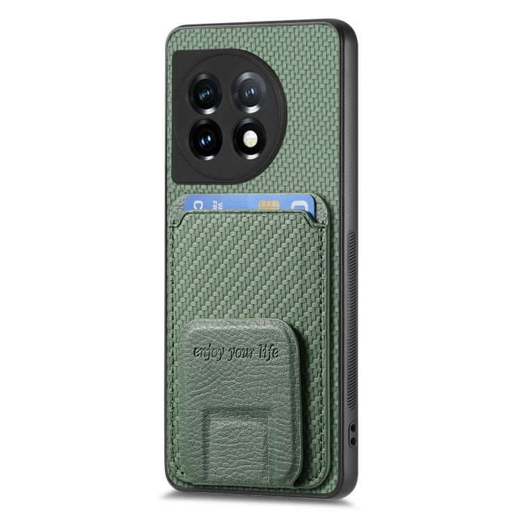 For OnePlus 12 5G Carbon Fiber Card Bag Fold Stand Phone Case(Green) - OnePlus Cases by buy2fix | Online Shopping UK | buy2fix