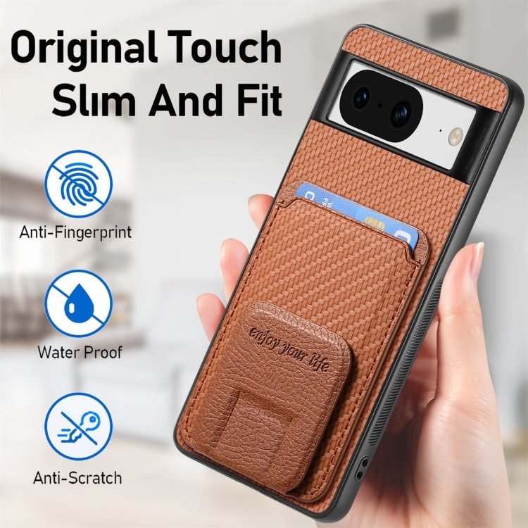 For Google Pixel 6 Carbon Fiber Card Bag Fold Stand Phone Case(Brown) - Google Cases by buy2fix | Online Shopping UK | buy2fix