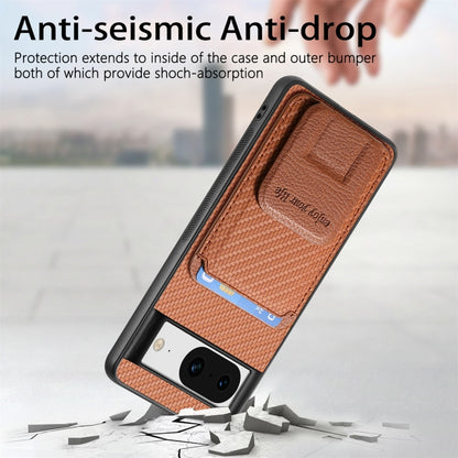 For Google Pixel 6a Carbon Fiber Card Bag Fold Stand Phone Case(Brown) - Google Cases by buy2fix | Online Shopping UK | buy2fix