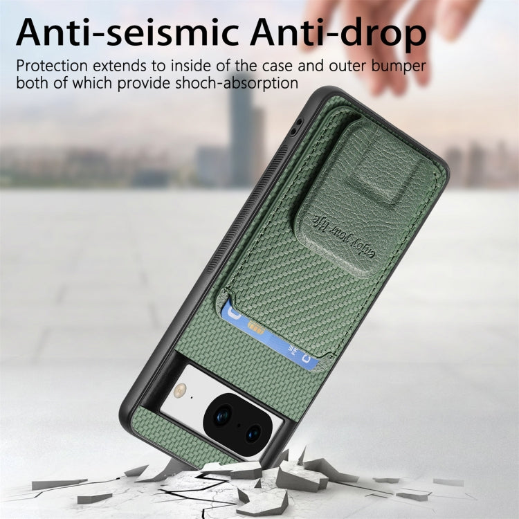 For Google Pixel 7 Pro Carbon Fiber Card Bag Fold Stand Phone Case(Green) - Google Cases by buy2fix | Online Shopping UK | buy2fix