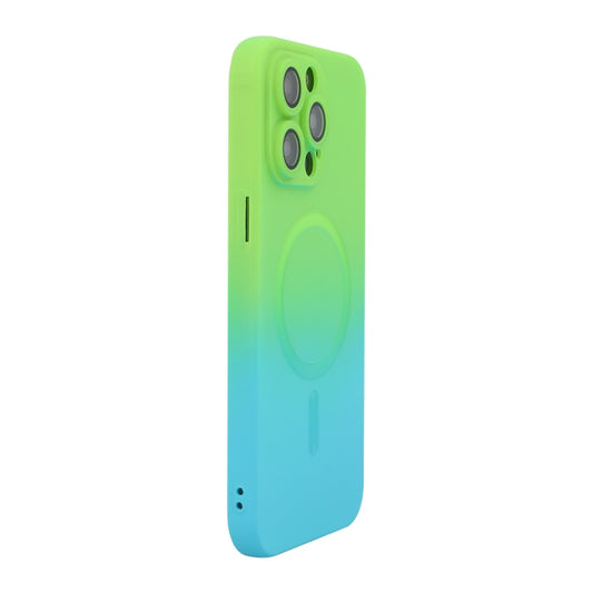 For iPhone 13 Pro ENKAY Hat-Prince MagSafe Rainbow Gradient Silicone Phone Case with Lens Film(Green Blue) - More iPhone Cases by ENKAY | Online Shopping UK | buy2fix