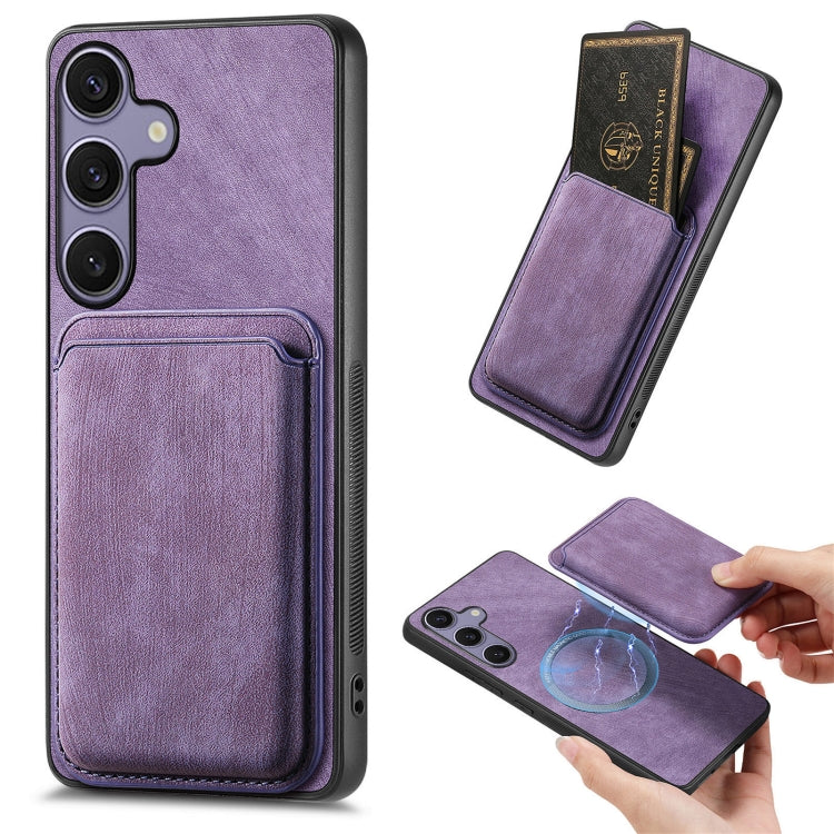 For Samsung Galaxy S25+ 5G Retro Leather Card Bag Magnetic Phone Case(Purple) - Galaxy S25+ 5G Cases by buy2fix | Online Shopping UK | buy2fix