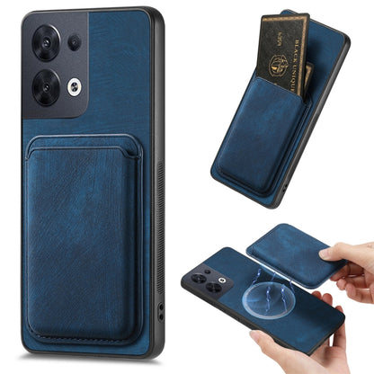 For OPPO Reno8 5G Retro Leather Card Bag Magnetic Phone Case(Blue) - OPPO Cases by buy2fix | Online Shopping UK | buy2fix