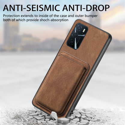 For OPPO F19 Pro+ Retro Leather Card Bag Magnetic Phone Case(Brown) - OPPO Cases by buy2fix | Online Shopping UK | buy2fix