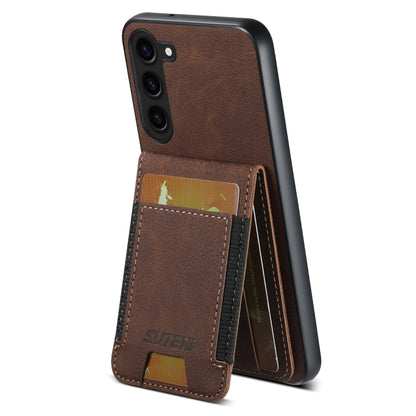 For Samsuny Galaxy S24+ 5G Suteni H03 Litchi Leather Card Bag Stand Back Phone Case(Brown) - Galaxy S24+ 5G Cases by Suteni | Online Shopping UK | buy2fix