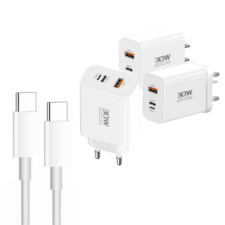 PD30W USB-C / Type-C + 8 Pin + USB Charger with Double Headed Type-C Data Cable(US Plug) - USB Charger by buy2fix | Online Shopping UK | buy2fix