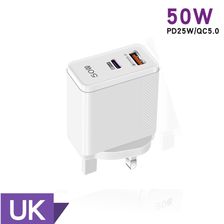 QC5.0 USB / PD25W Type-C Super Fast Charging Full Protocol Phone Charger, UK Plug(White) - USB Charger by buy2fix | Online Shopping UK | buy2fix