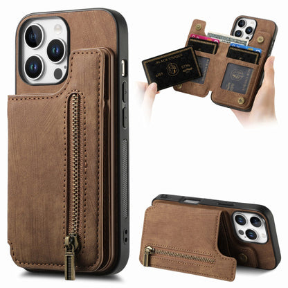 For iPhone 16 Pro Retro Leather Zipper Wallet Back Phone Case(Brown) - More iPhone Cases by buy2fix | Online Shopping UK | buy2fix