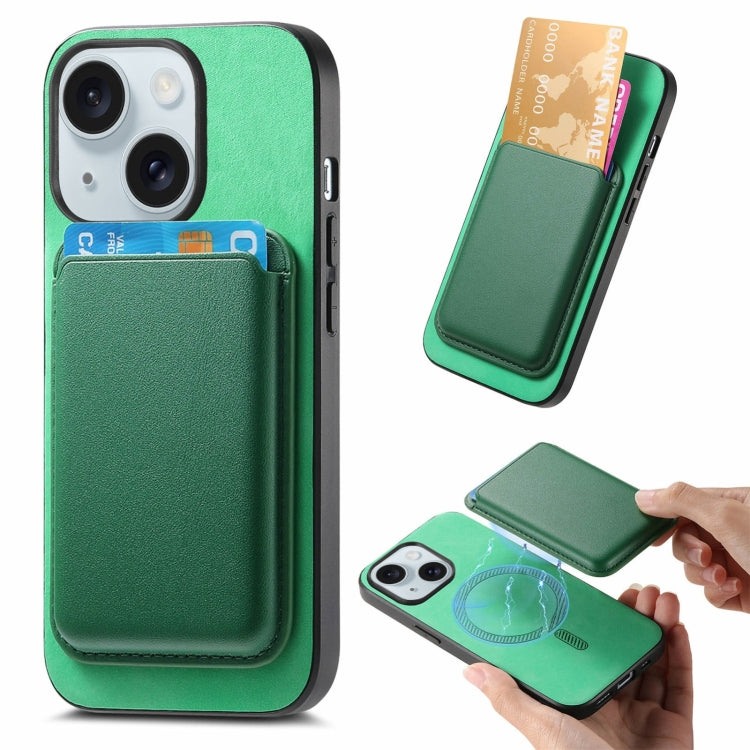 For iPhone 15 Retro Magsafe Card Bag PU Back Cover Phone Case(Green) - iPhone 15 Cases by buy2fix | Online Shopping UK | buy2fix