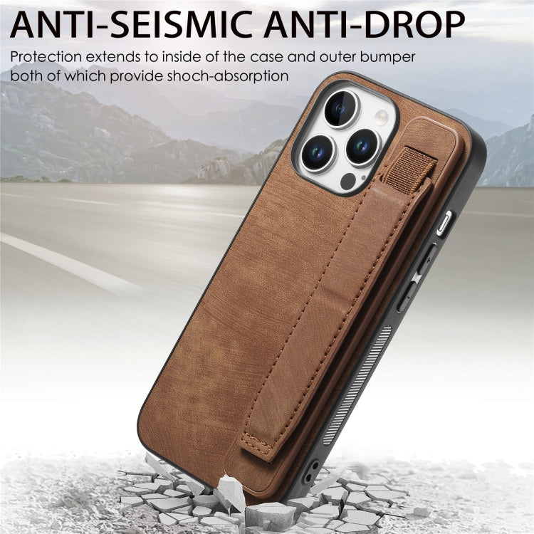 For iPhone 16 Pro Retro Wristband Holder Leather Back Phone Case(Brown) - iPhone 16 Pro Cases by buy2fix | Online Shopping UK | buy2fix