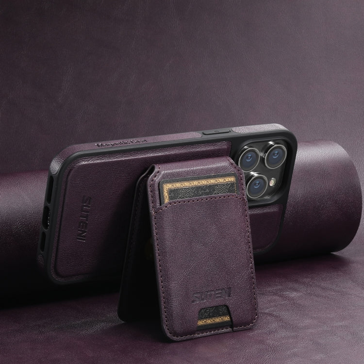 For iPhone 12 Pro Suteni M2 Oil Wax MagSafe Horizontal Card Bag Phone Case(Purple) - iPhone 12 / 12 Pro Cases by Suteni | Online Shopping UK | buy2fix