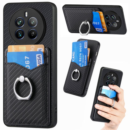 For Realme 12 Pro+ Carbon fiber Card Wallet Ring Phone Case(Black) - Realme Cases by buy2fix | Online Shopping UK | buy2fix