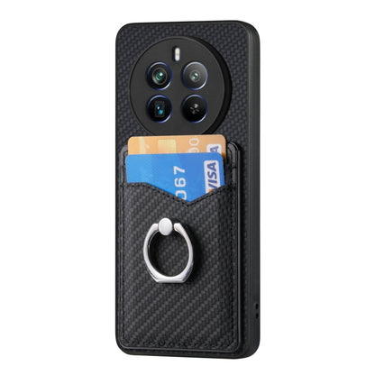 For Realme 12 Pro+ Carbon fiber Card Wallet Ring Phone Case(Black) - Realme Cases by buy2fix | Online Shopping UK | buy2fix