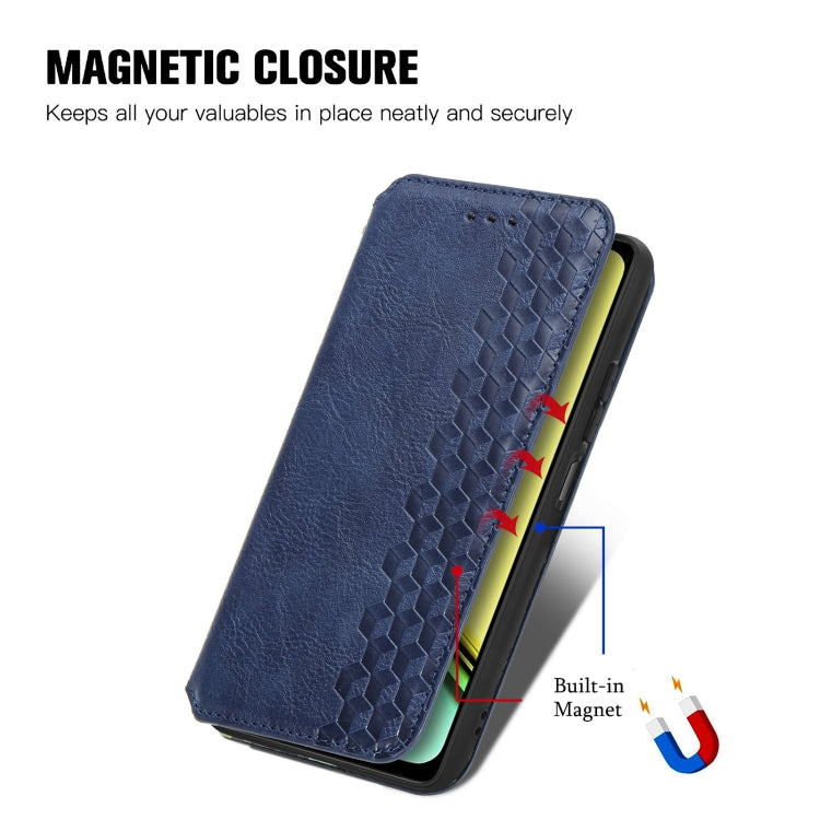 For Realme C65 Cubic Grid Pressed Magnetic Leather Phone Case(Blue) - Realme Cases by buy2fix | Online Shopping UK | buy2fix