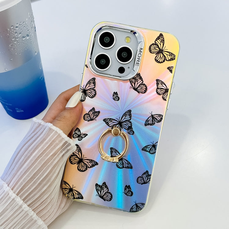 For iPhone 16 Pro Electroplating Laser Butterfly Ring Holder Phone Case(Color Butterflies AB1) - iPhone 16 Pro Cases by buy2fix | Online Shopping UK | buy2fix