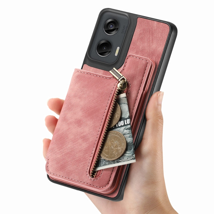 For Motorola G Stylus 5G 2024 Retro Leather Zipper Wallet Back Phone Case(Pink) - Motorola Cases by buy2fix | Online Shopping UK | buy2fix