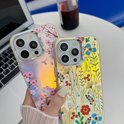 For iPhone 16 Electroplating Laser Flower Texture TPU Phone Case(Rose AH15) - iPhone 16 Cases by buy2fix | Online Shopping UK | buy2fix