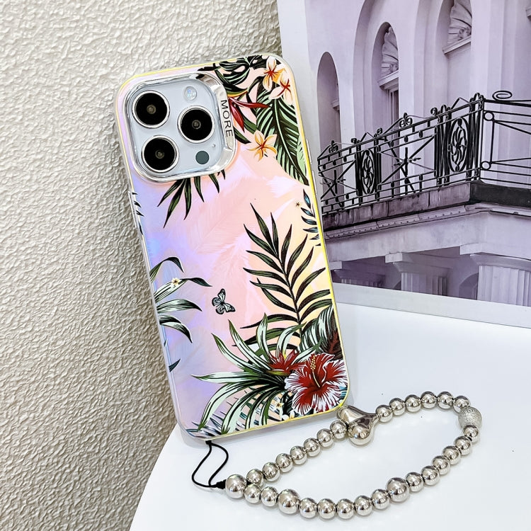 For iPhone 16 Pro Max Electroplating Laser Flower Phone Case with Wrist Strap(Leaves AH12) - iPhone 16 Pro Max Cases by buy2fix | Online Shopping UK | buy2fix