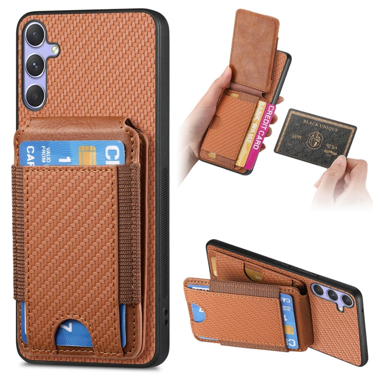 For Samsung Galaxy S25 Ultra 5G Carbon Fiber Vertical Flip Wallet Stand Phone Case(Brown) - Galaxy S25 Ultra 5G Cases by buy2fix | Online Shopping UK | buy2fix