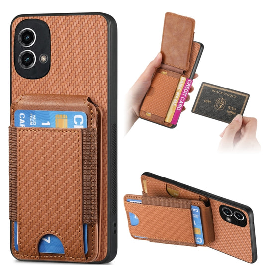 For Motorola Moto G Stylus 5G 2024 Carbon Fiber Vertical Flip Wallet Stand Phone Case(Brown) - Motorola Cases by buy2fix | Online Shopping UK | buy2fix