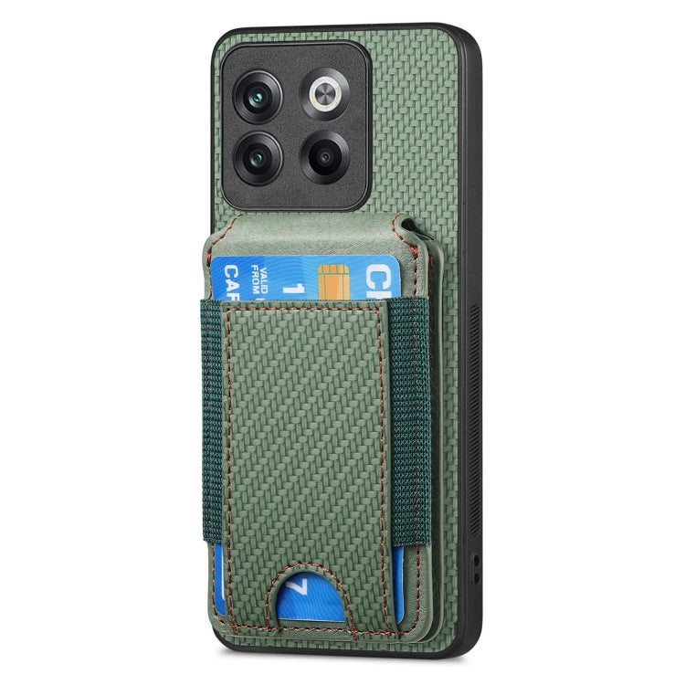 For OnePlus 11 Carbon Fiber Vertical Flip Wallet Stand Phone Case(Green) - OnePlus Cases by buy2fix | Online Shopping UK | buy2fix