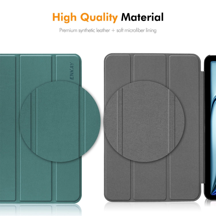 For iPad Air 13 2024 ENKAY Tri-fold Custer Texture Plastic Leather Smart Tablet Case(Dark Green) - iPad Air 13 2024 Cases by ENKAY | Online Shopping UK | buy2fix