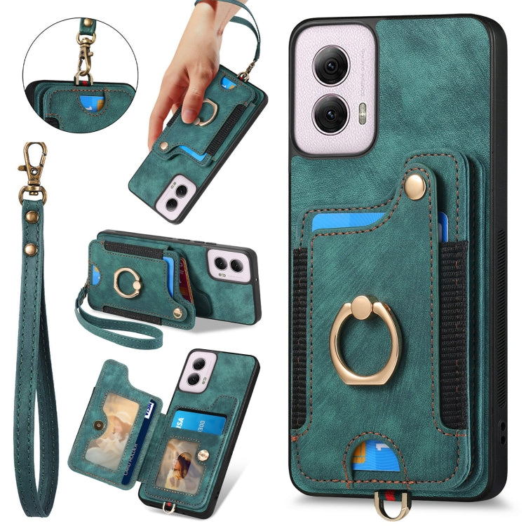For Motorola G Power 5G 2024 Retro Skin-feel Ring Multi-card RFID Wallet Phone Case(Green) - Motorola Cases by buy2fix | Online Shopping UK | buy2fix