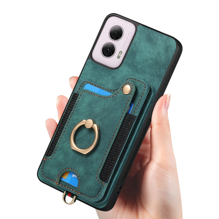 For Motorola G Power 5G 2024 Retro Skin-feel Ring Multi-card RFID Wallet Phone Case(Green) - Motorola Cases by buy2fix | Online Shopping UK | buy2fix