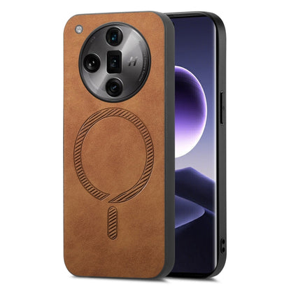 For OPPO Find X7 Ultra 5G Retro Magsafe Magnetic PU Back Cover Phone Case(Brown) - Find X7 Ultra Cases by buy2fix | Online Shopping UK | buy2fix