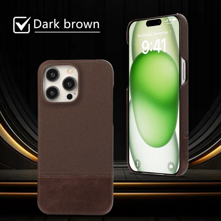 For iPhone 16 Stitching Cloth PU Shockproof Phone Case(Dark Brown) - iPhone 16 Cases by buy2fix | Online Shopping UK | buy2fix