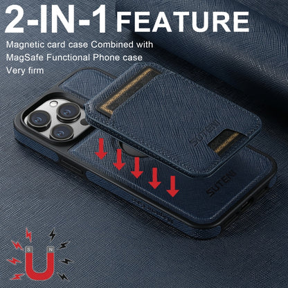 For iPhone 13 Pro Suteni M2 Cross-Grain MagSafe Vertical Card Back Phone Case(Blue) - iPhone 13 Pro Cases by Suteni | Online Shopping UK | buy2fix