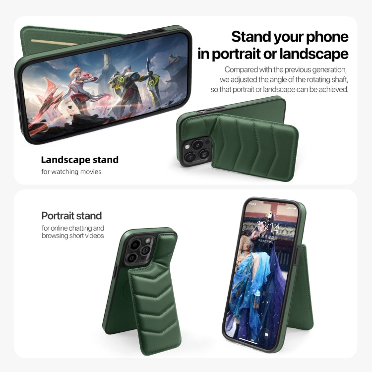 For iPhone 14 Pro Down Jacket Card Bag Holder MagSafe Phone Case(Dark Green) - iPhone 14 Pro Cases by buy2fix | Online Shopping UK | buy2fix