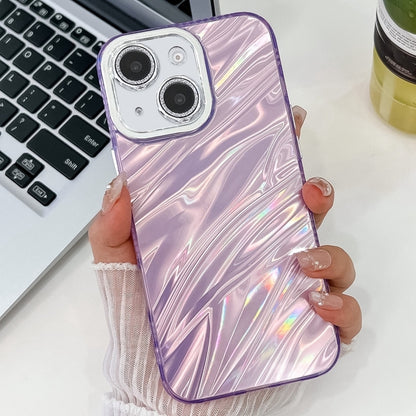 For iPhone 16 Plating Glitter Texture TPU Phone Case with Lens Film(Purple Water Ripples) - iPhone 16 Plus Cases by buy2fix | Online Shopping UK | buy2fix