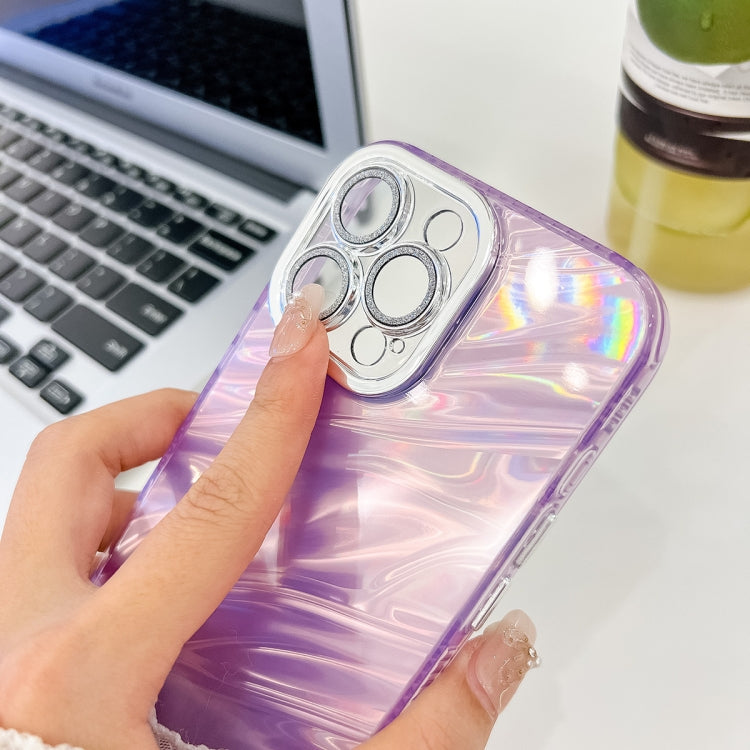 For iPhone 16 Plating Glitter Texture TPU Phone Case with Lens Film(Purple Water Ripples) - iPhone 16 Plus Cases by buy2fix | Online Shopping UK | buy2fix