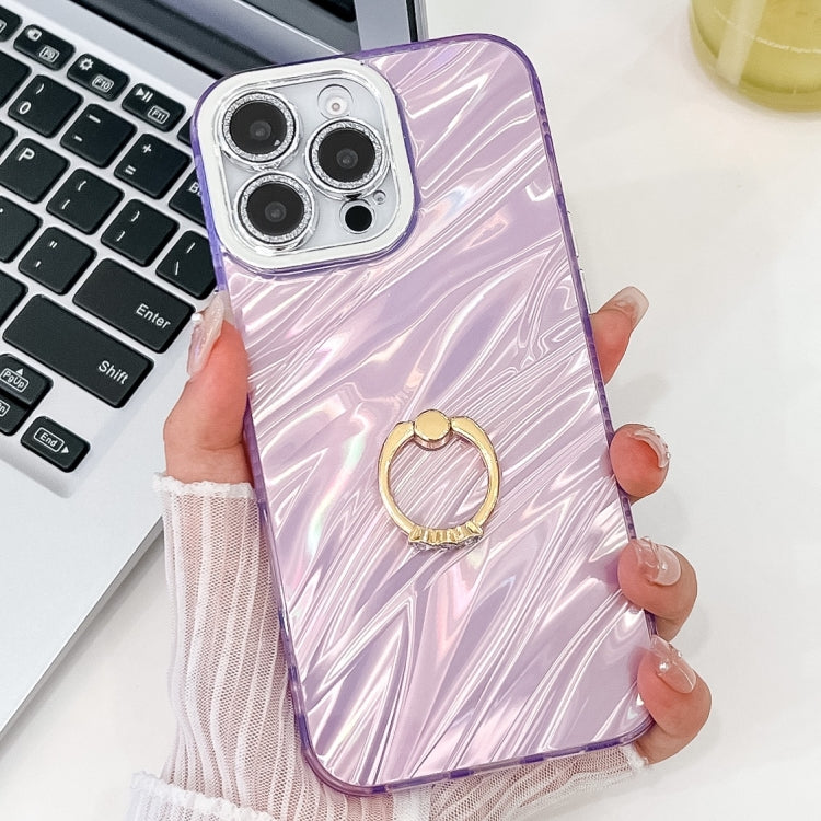 For iPhone 16 Pro Plating Glitter Texture Ring Holder TPU Phone Case with Lens Film(Purple Water Ripples) - iPhone 16 Pro Cases by buy2fix | Online Shopping UK | buy2fix