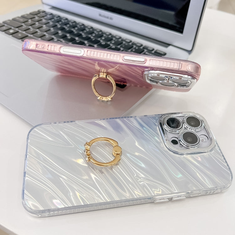 For iPhone 16 Pro Max Plating Glitter Texture Ring Holder TPU Phone Case with Lens Film(White Feather Yarn) - More iPhone Cases by buy2fix | Online Shopping UK | buy2fix