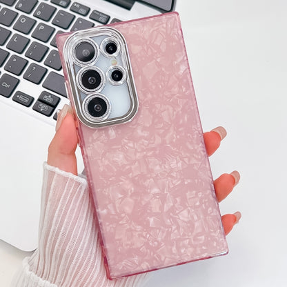 For Samsung Galaxy S25 Ultra 5G Plating Glitter Texture TPU Phone Case with Lens Film(Pink Shell Pattern) - Galaxy S25 Ultra 5G Cases by buy2fix | Online Shopping UK | buy2fix