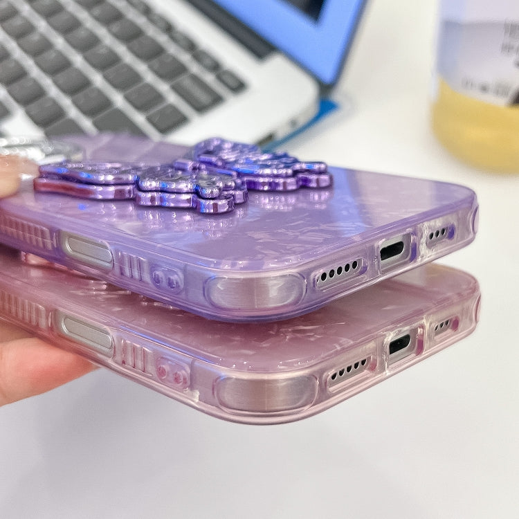 For iPhone 16 Pro Plating Glitter Texture Butterfly Holder TPU Phone Case with Lens Film(Purple Feathers) - iPhone 16 Pro Cases by buy2fix | Online Shopping UK | buy2fix