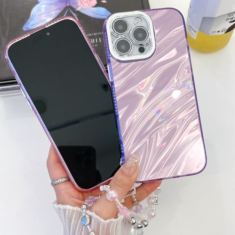 For iPhone 16 Pro Max Plating Glitter Texture Chain Wristband TPU Phone Case with Lens Film(Pink Tinfoil Texture) - iPhone 16 Pro Max Cases by buy2fix | Online Shopping UK | buy2fix