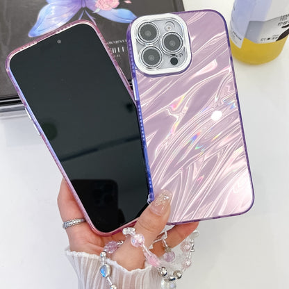 For iPhone 16 Pro Max Plating Glitter Texture Chain Wristband TPU Phone Case with Lens Film(Purple Feathers) - iPhone 16 Pro Max Cases by buy2fix | Online Shopping UK | buy2fix