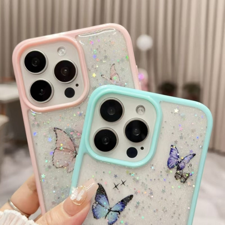 For iPhone 16 Color Butterfly Glitter Epoxy TPU Phone Case(Purple) - iPhone 16 Cases by buy2fix | Online Shopping UK | buy2fix