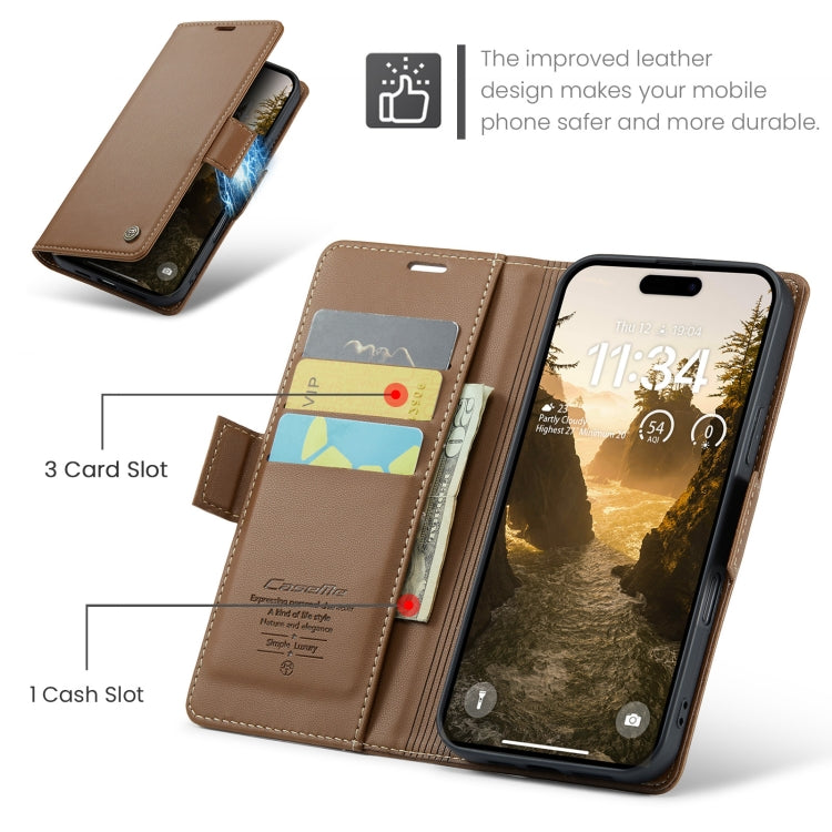 For iPhone 16 CaseMe 023 Butterfly Buckle Litchi Texture RFID Anti-theft Leather Phone Case(Brown) - iPhone 16 Cases by CaseMe | Online Shopping UK | buy2fix