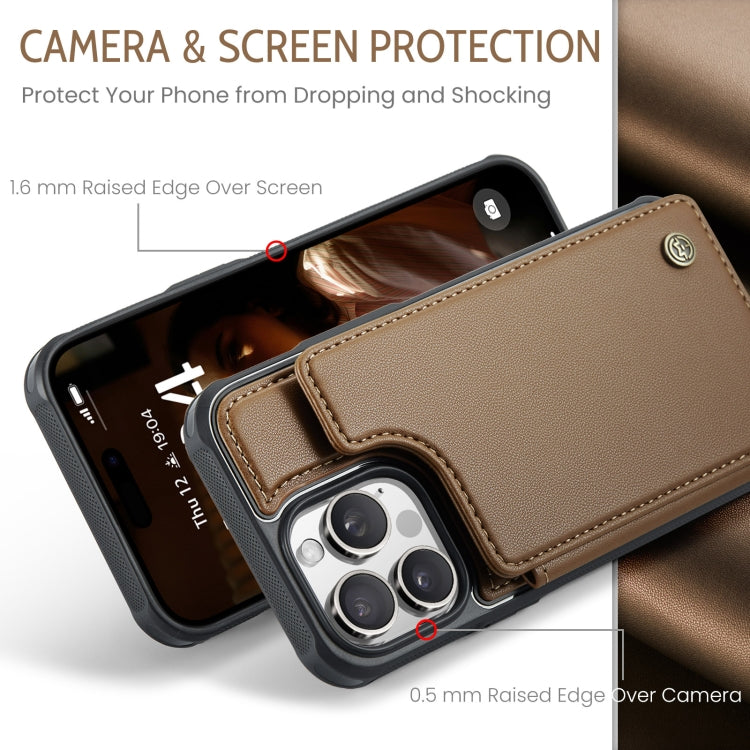 For iPhone 16 Pro CaseMe C22 Card Slots Holder RFID Anti-theft Phone Case(Brown) - iPhone 16 Pro Cases by CaseMe | Online Shopping UK | buy2fix