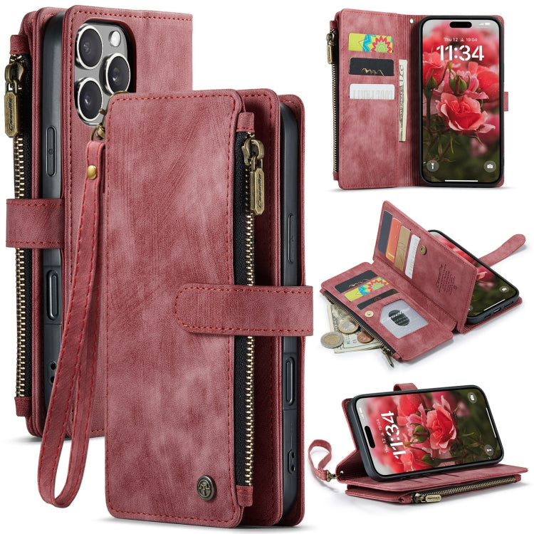 For iPhone 16 Pro Max CaseMe C30 Card Slots Zipper Wallet Leather Phone Case(Red) - iPhone 16 Pro Max Cases by CaseMe | Online Shopping UK | buy2fix