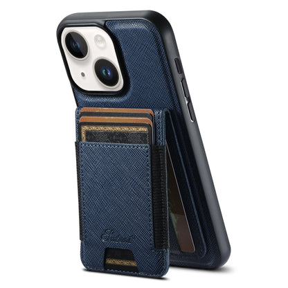 For iPhone 15 Suteni H17 Cross Grain Leather MagSafe Detachable Wallet Phone Case(Blue) - iPhone 15 Cases by Suteni | Online Shopping UK | buy2fix