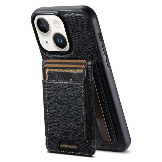 For iPhone 14 Suteni H17 Cross Grain Leather MagSafe Detachable Wallet Phone Case(Black) - iPhone 14 Cases by Suteni | Online Shopping UK | buy2fix