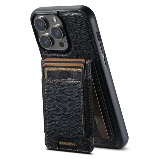 For iPhone 13 Pro Suteni H17 Cross Grain Leather MagSafe Detachable Wallet Phone Case(Black) - iPhone 13 Pro Cases by Suteni | Online Shopping UK | buy2fix