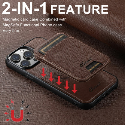 For iPhone 15 Pro Suteni H18 Cross Grain MagSafe Wallet Leather Phone Case(Brown) - iPhone 15 Pro Cases by Suteni | Online Shopping UK | buy2fix